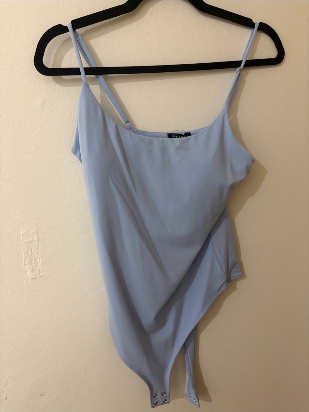 Dynamite Light Blue Asymmetric Spaghetti-Strap Bodysuit